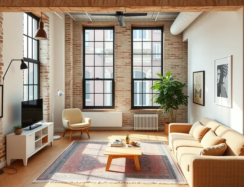 Квартира студия в loft-стиле с фабричными окнами