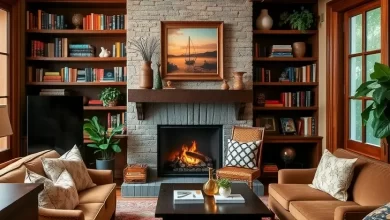Photo of Уютная гостиная с камином и книжными полками